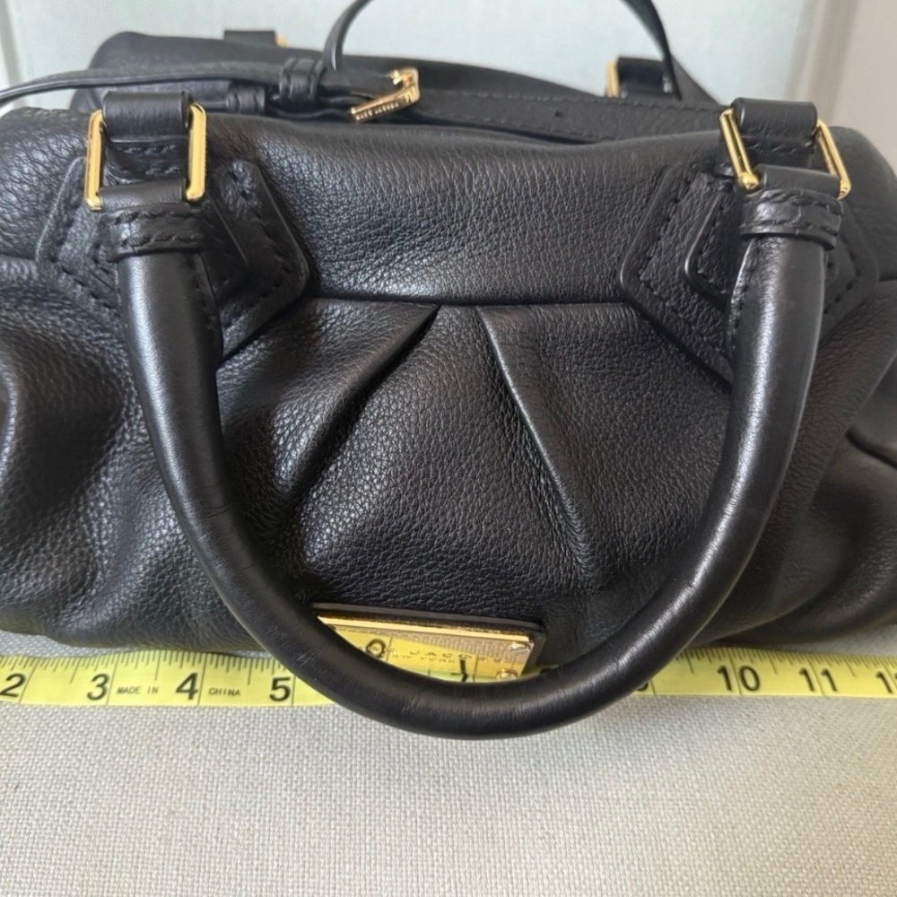 Marc Jacobs Black Pebbled Leather Satchel with Gold Plaque - Picture 15 of 15